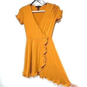 Forever 21 Like New Amber Yellow Ruffled Wrap Mini Dress Size Small